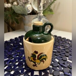 Metlox Poppytrail PROVINCIAL GREEN ROOSTER  4 1/2" MUSTARD CONIMENT HONEY JUG